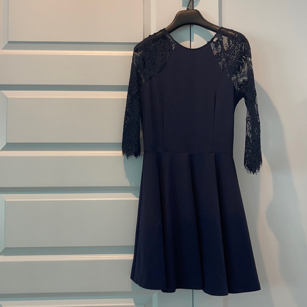 BB Dakota Navy Lace Sleeve and Back Dress